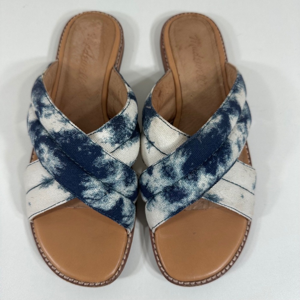 Madewell Boardwalker Slide Sandals Indigo Tie Dye Canvas Womens 6.5